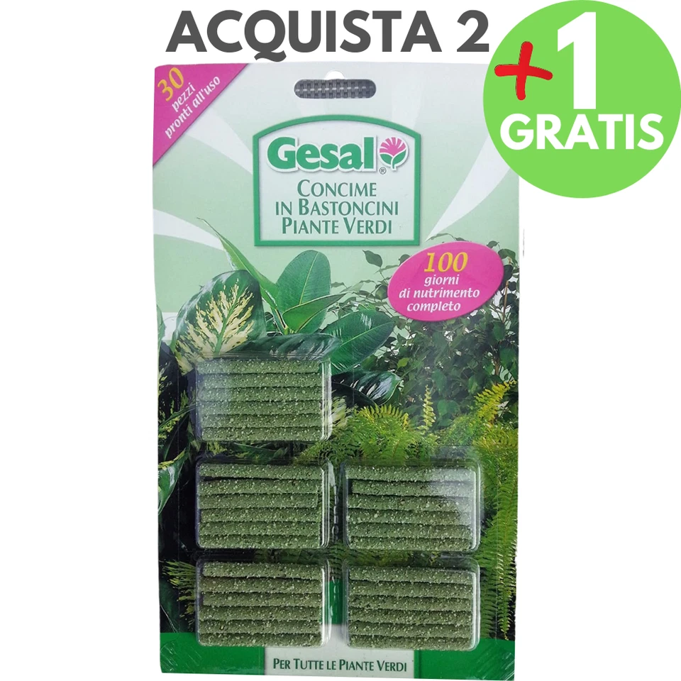 Gesal CONCIME FERTILIZZANTE 30 BASTONCINI STICK PER PIANTE VERDI LENTA CESSIONE