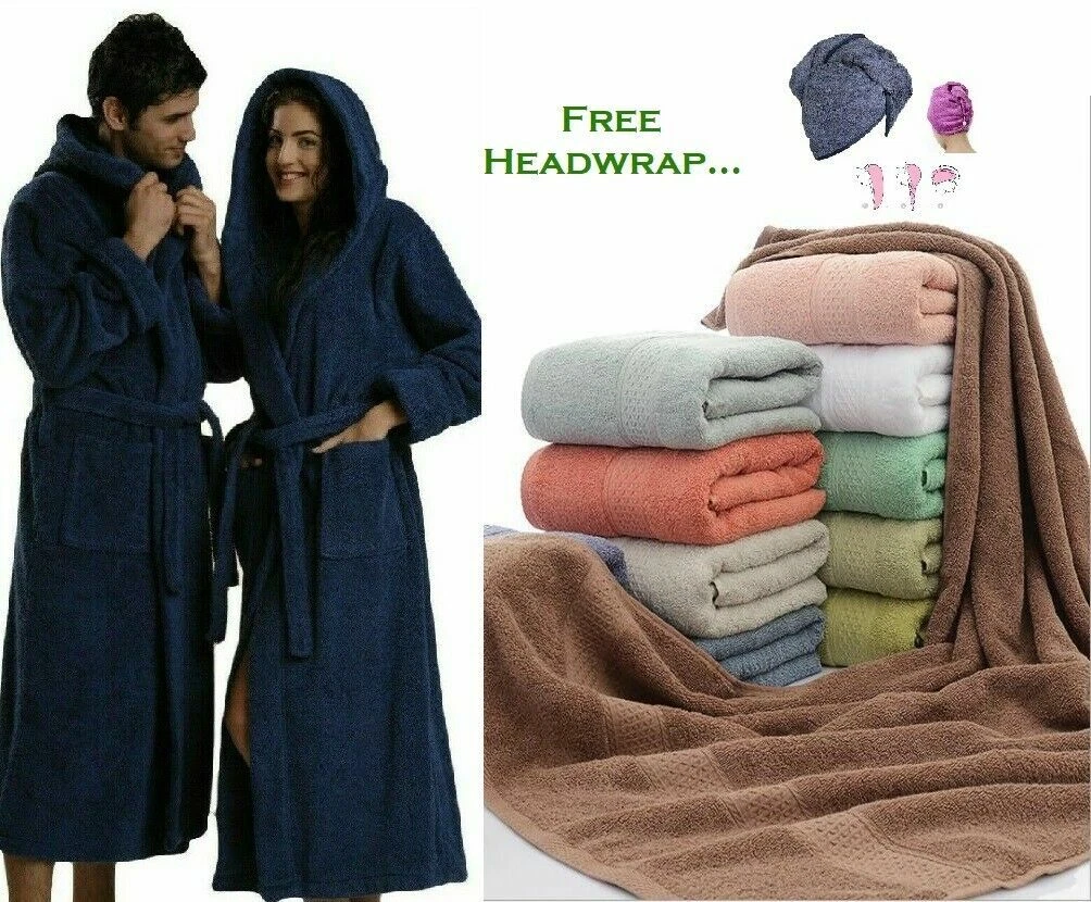 100 EGYPTIAN COTTON EXTRA SOFT TOWEL HOODED BATHROBE DRESSING