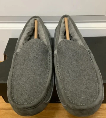 NEW Ugg Men's Ascot Suede Wool Slip On Loafer Slipper - GRAY - Size 8 - Image 1 of 4