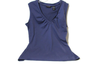 New York & Company Purple Shell Cami Ruched V Neck Sleeveless L Capsule Wardrobe