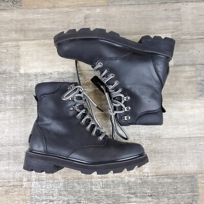 SOREL Womens Lennox Lace Waterproof Boots Sz 7.5 Black Leather Lace 