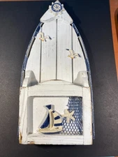 Wooden Boat Decor Hanging Wood Boat Decorations Mail for Wall,  Nautical 12"Tall