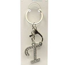 Silver Tone Rhinestone Initial Letter T Keychain Bag Charm Sparkly Monogram