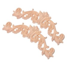 2 Pcs Wood Carved Corner Onlays Unpainted Wood Appliques For Cabinet Trim