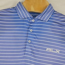 RLX Ralph Lauren Polo Shirt Mens Large Blue White Striped Performance Golf Short