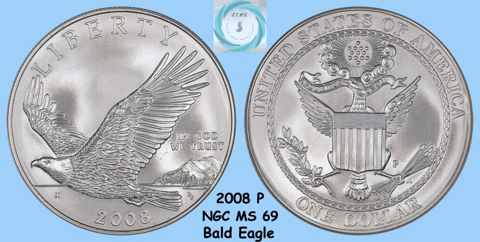 2008-P Bald Eagle Silver Dollar NGC MS 69 - Near Perfect & Cert Varies - Image 4 of 4