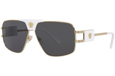 Versace VE2251 147187 Sunglasses Gold/White/Dark Grey Lenses Pillow Shape 63mm