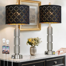 Set of 2 Modern Table Lamps for Living Room Bedroom,29" Tall Bedside Lamp with 2