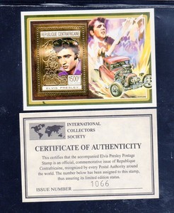 CENTRAL AFRICAN REPUBLIC #1001A 1987 PRESLEY VF NH O.G S/S W/CERT/1066 5 (j2a)
