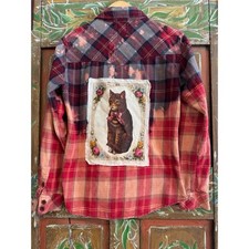 Upcycled/Reworked Flannel Shirt Vintage Cat Patchwork Cottage Core XS