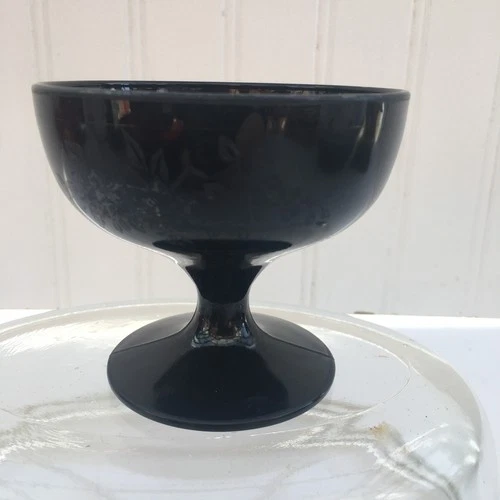 Vintage Black Depression Glass Footed Sherbert Dish with Flower Design