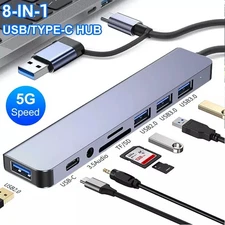 8 Port USB-C Hub Adapter - 5G Speed Multi Splitter for PC, Laptop & MacBook US