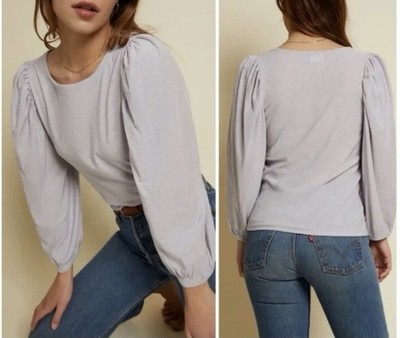 Nation LTD Cecilia Balloon Sleeve Slub Pima Cotton Top Size S Lilac Lavender 