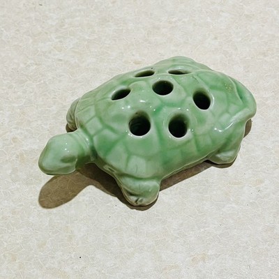 Vintage grüne Schildkröte Schildkröte Keramik glasierte Keramik 7 Loch Blume Frosch - Japan