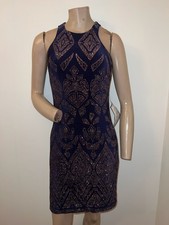 NWT $70 Jump! Black Bronze Glitter Art Deco Body-Con Sleeveless Cocktail Dress S