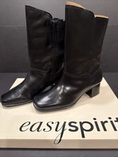 NEW Easy Spirit Women's Faithet Black Leather Side Zip Boot, Size 8.5 Wide