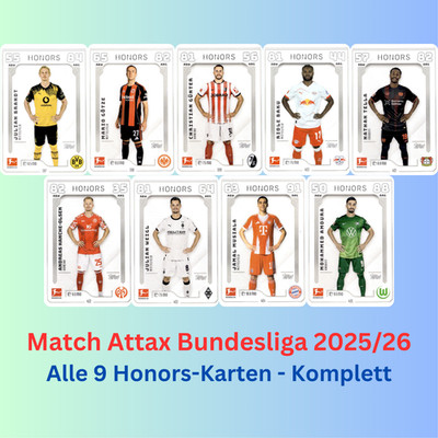 Topps Match Attax 25/26 Bundesliga 2025/2026 - Alle 9 Honors Karten Komplett Set