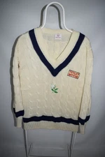 Vintage Luke Eyres Yorkshire Cricket Tetley Bitter Wool Cable Knit Sweater Sz 44