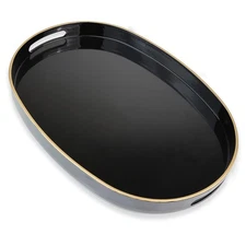 Black Oval Decorative Tray with Handles Versatile Serving Display Tray