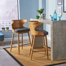 Mid-Century Barstools (Set of 2): Charcoal & Natural