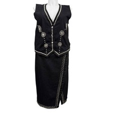 Vintage Apache Black Studded Western Vest Skirt Set Cotton USA XL 2X