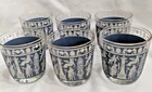 Vintage Set Of 6 Jeanette Corinthian Blue & White Lowball Glasses 1960’s