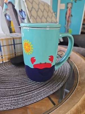 Davids Tea  Teal With Crab  Mug w/Infuser 