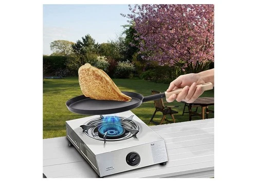 8-Inch Frying Pan Skillet Flat Crepe Pan, Lightweight Grill Pan with Wooden Hand