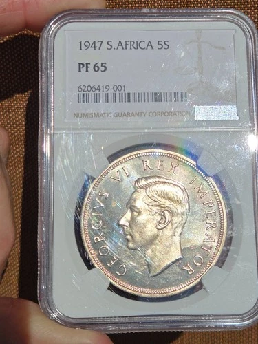 1947 South africa Silver 5 Shillings "GEM" NGC Proof 65 Crown