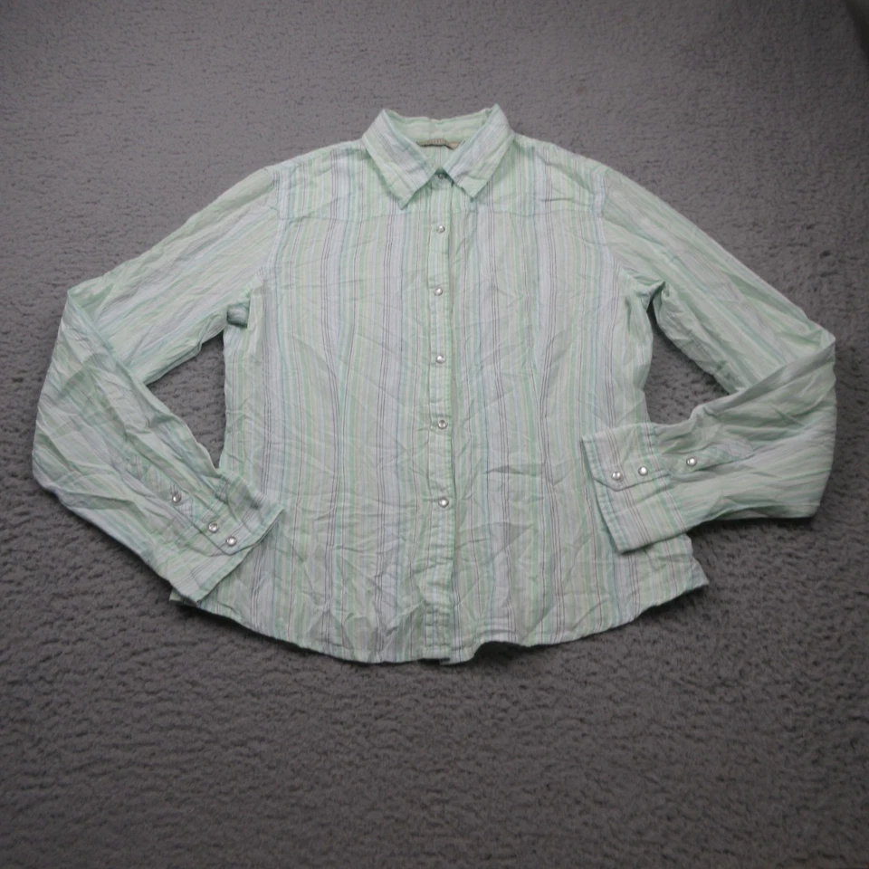 Maurices Shirt Womens Medium Green Striped Long Sleeve Button Up Casual - Image 2 of 4