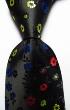 New Classic Floral Black Yellow Red Blue JACQUARD WOVEN Silk Men's Tie Necktie