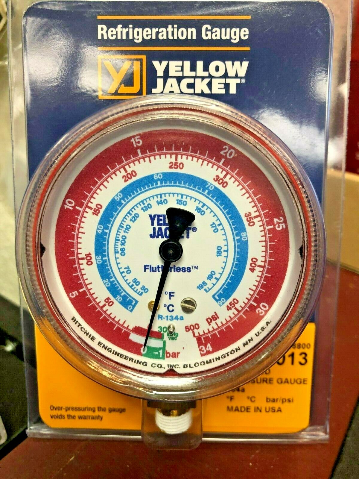 Yellow Jacket, Ritchie, Gauge Refrigeration, 21/2", R134a, 30"to 0, 0
