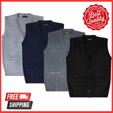 Men's Sleeveless Button-Up V-neck Jumper Mens Sweatshirt Cardigan Half slee(905)