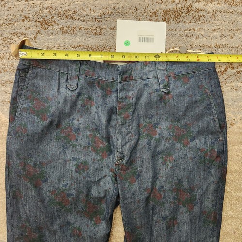 Number 4 four Italian Mens Slim Floral Blue Pants 5 pockets 98% Cotton 34/32 US - 第 5/13 張圖片