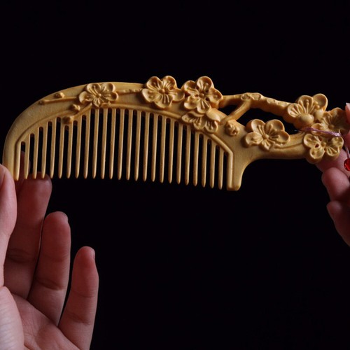 150*50*13 mm Pfirsichblüte betrunken Muster Handschnitzerei Buchsbaum Kamm Handwerk Geschenk - Bild 3 von 8