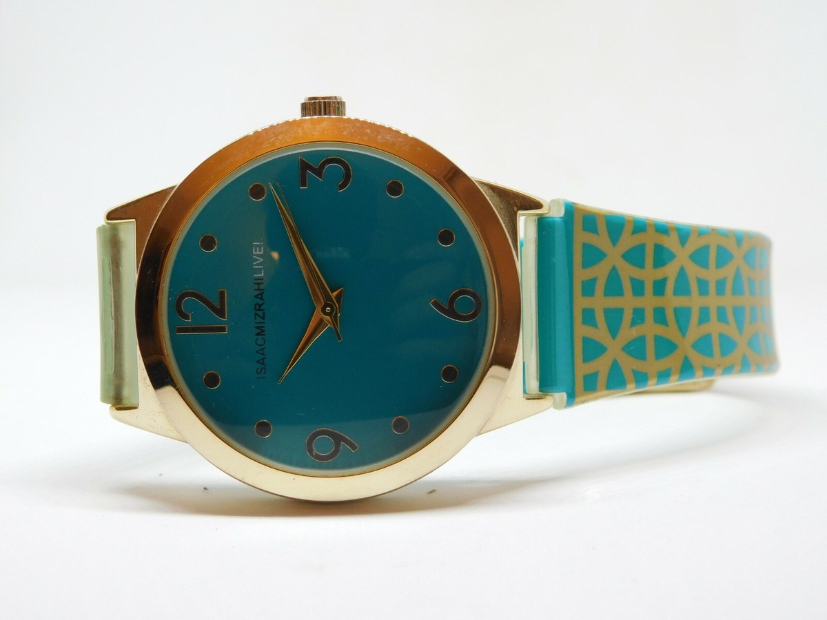 Issac Mizrahil Live - turquoise and silver ceramic watch with three bezels Isaac Mizrahi Live! Slate Blue w/Crystal Bezel Ceramic Link  main image 3