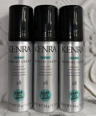 3 PACK! KENRA # 18 NITRO MEMORY CREME 1.2 OZ TRAVEL FIRM HOLD CREAM MOUSSE FOAM