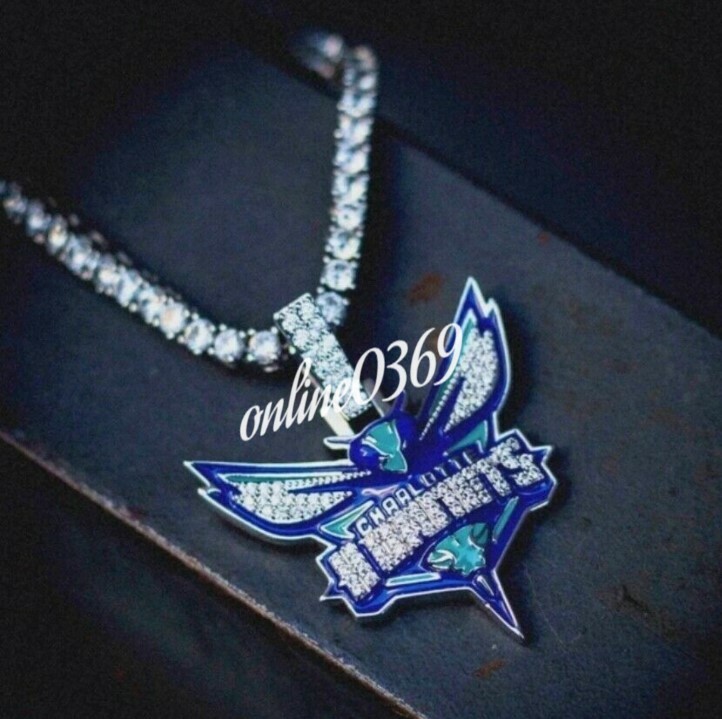 0.81 ct Round White Cubic Zirconia mens Charlotte Hornets Pendant