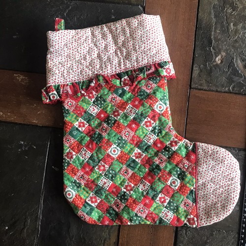 Vintage Retro Christmas Stocking Red Green Patchwork 70/80’s Style 16”