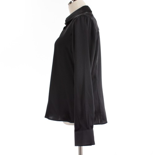 Rani Arabella NWT Button Down Long Sleeve Top Size Medium Solid Black 100% Silk - Picture 5 of 9