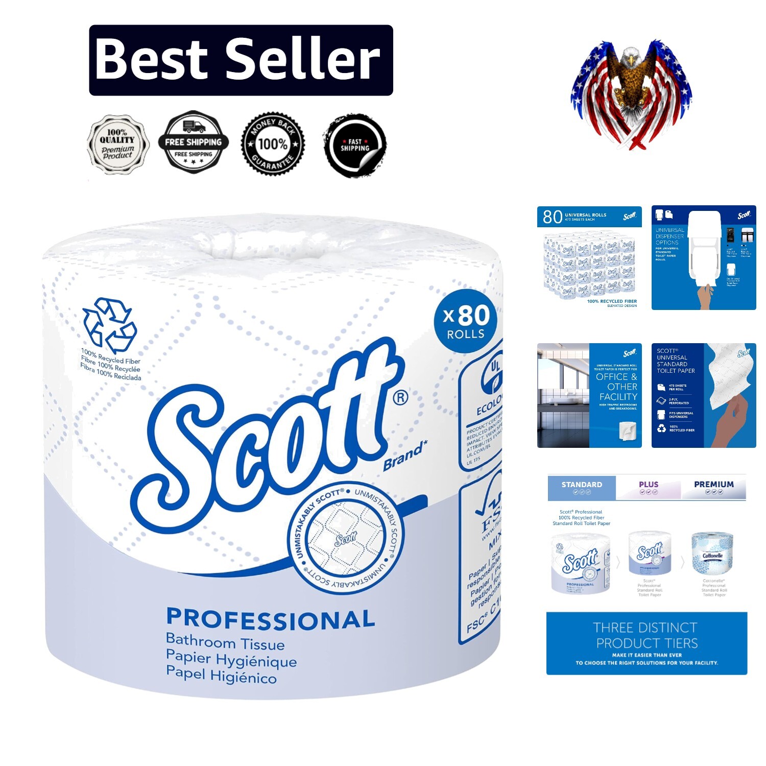 Eco-Friendly 2-Ply White Toilet Paper 80 Rolls Premium Softness Sustainable Design