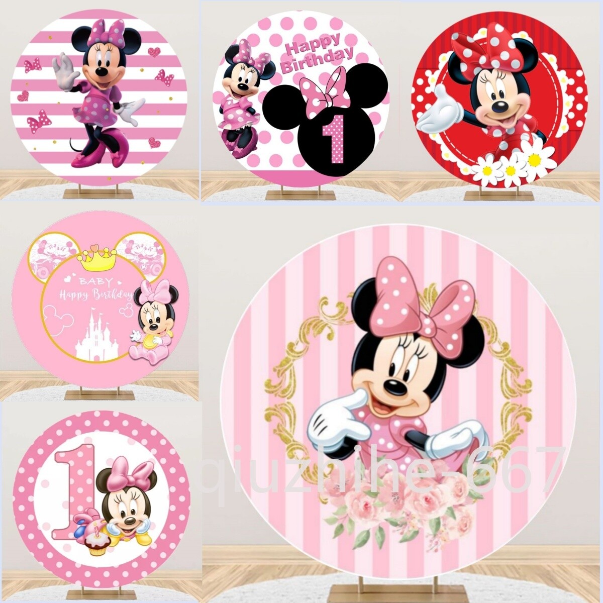 BACKDROP MINNIE MOUSE Birthday Background Girls Pink Party Supplies