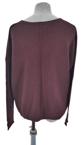 Topshop Jumper Sweater Burgundy Side Slits V Neck Seam Detail Fine Knit Y2K UK 8 - Picture 6 of 14