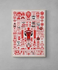 Ancient Aliens Hieroglyphics, Printable Wall Art, Bright Red Wall Art