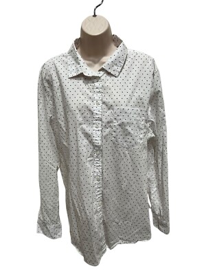 Amazon Essentials Women s XXL White Black PolkDots Long Sleeve Button Up Blouse