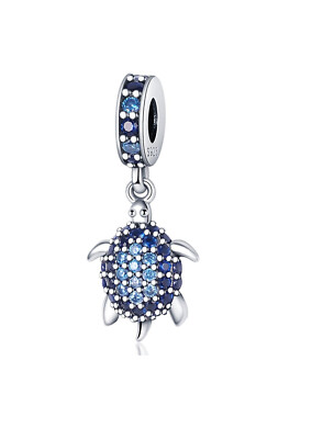  Blaue Meeresschildkröte Kristall Charm Meer Tier Haustier Perle Sterlingsilber 925 Mama 