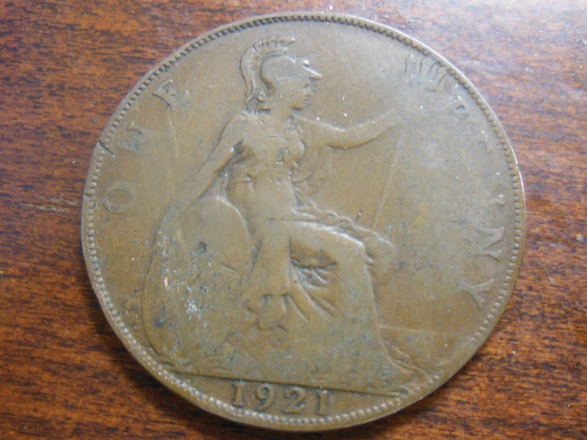 1921 British One (1) Penny 