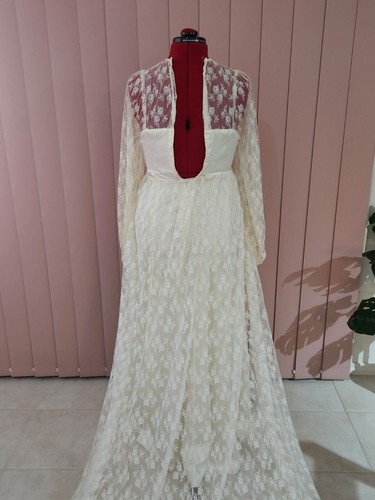 Vintage Orginal 1960s Ivory Lace Bridal Wedding Dress With Overskirt Size 10/12 - Picture 10 of 18
