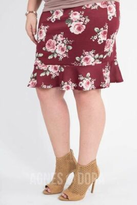 Agnes & Dora Flounce Pencil Skirt Love Me Tender Ruby floral ruffle hem M NWT