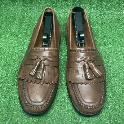GH Bass Brown Leather Slip On Courier Kiltie Tassel Loafers  display picture 3